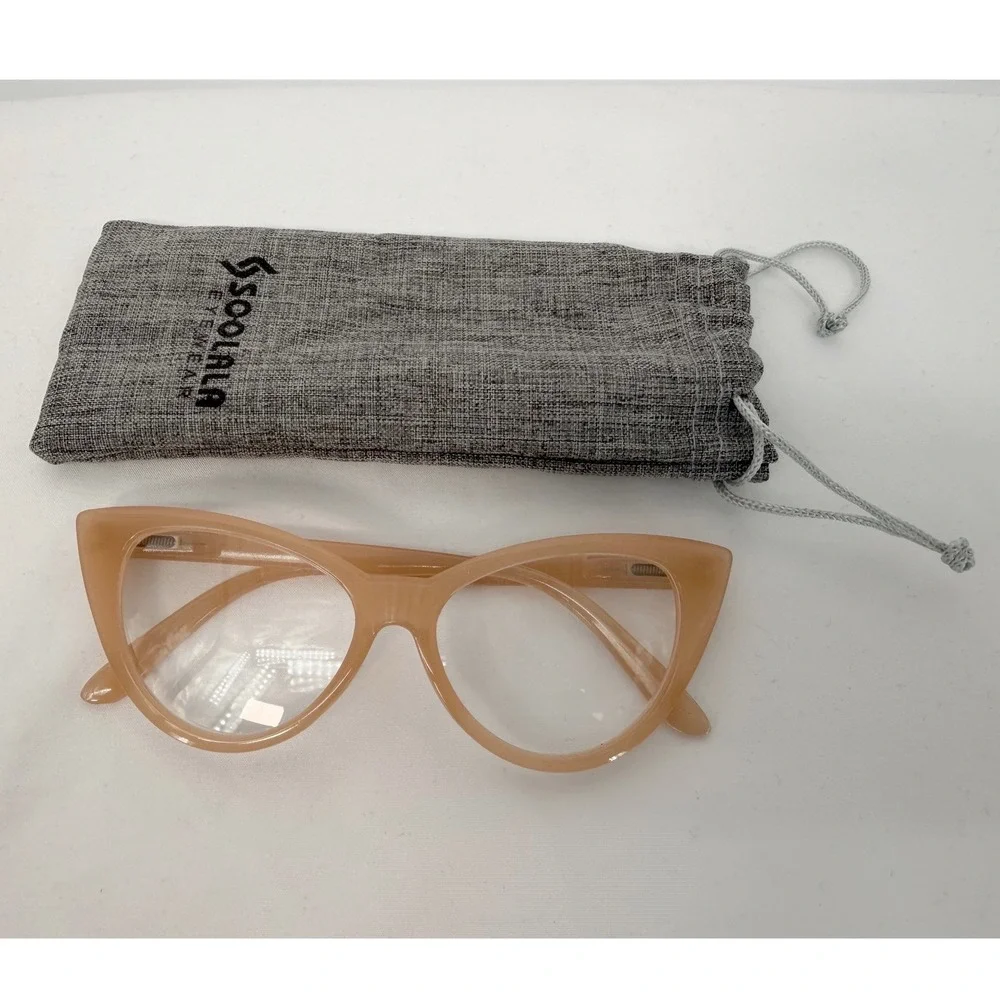 Soolala Women Cat Eye Reading Glasses Peach Tan Frames‎ +1.75 Pouch Chic 104-56
